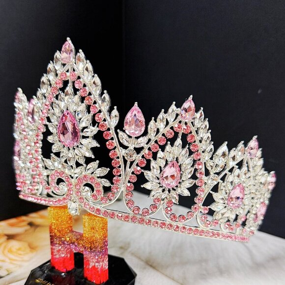 Flower crown, Wedding accessories, silver hair accessory, pink stone Tiara main image 4